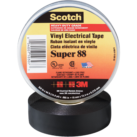 1 <span class='fraction'>1/2</span>" x 44' Black Scotch<span class='rtm'>®</span> Vinyl Electrical Tape Super 88